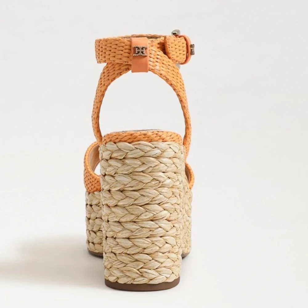 Sam Edelman April Platform Wedge Espadrille Sandal in Mari Gold Raffia
